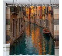 Cortina De Ducha Ciudad del Canal, Cortina De Ducha Arquitectura Urbana Retro, Naranja Poliéster Impermeable Lavable Cortinas Duchas para Hotel Baño, 180 * 180cm