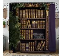 Cortina de ducha clásica para estantería, decoración vintage de biblioteca violeta real para baño, diseño elegante inspirado en otoño, juego de cortina de ducha de tela impermeable con ganchos, 72 x