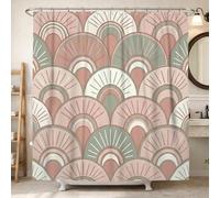 Cortina de ducha con arco, arte moderno Sunburst de medio círculo de primavera silenciada melocotón resistente al agua, cortina decorativa de baño para decoración de baño, tina, departamento, 62 x 72
