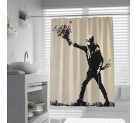 Cortina de Ducha con Arte Moderno de Graffiti Silueta Hombre lanzando Ramo de baño, Cortina de baño con Ganchos, Lavable a máquina para Decorar la bañera con Estilo. 150 x 200 cm