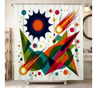 Cortina de ducha con diseño abstracto moderno de cohete de estrellas, color rojo, lavable, con ganchos, cortinas de tela para baño, dormitorio, 72 x 78 pulgadas