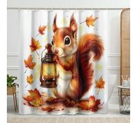 Cortina de ducha con diseño de ardilla de dibujos animados, hojas de otoño, cortina de ducha de animales para decoración de baño, juego de cortina de ducha de tela impermeable con ganchos, 72 x 72
