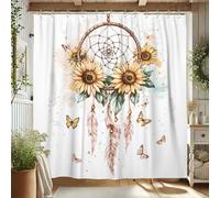 Cortina de ducha con diseño de atrapasueños de girasoles, cortina de baño de flores amarillas de acuarela para decoración de baño, cortina de ducha de tela impermeable bohemia para primavera y verano