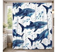 Cortina de ducha con diseño de ballena, diseño de burbujas de medusas de verano, color azul, de poliéster, impermeable, para baño, bañera, apartamento, decoración de 137 x 190 cm