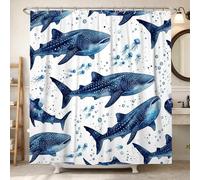 Cortina de ducha con diseño de ballena, diseño de burbujas de medusas de verano, color azul, impermeable, decorativa, para baño, decoración de habitación de invitados, 72 x 72 pulgadas