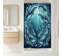 Cortina de ducha con diseño de ballena, diseño de burbujas náuticas de medusas oceánicas, de poliéster azul, impermeable, para baño, bañera, apartamento, decoración de 91 x 183 cm