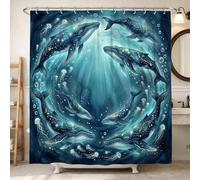 Cortina de ducha con diseño de ballena, diseño náutico, con burbujas de medusas, color azul verano, lavable, con ganchos, cortinas de ducha para baño, dormitorio, 72 x 84 pulgadas