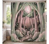 Cortina de ducha con diseño de bosque, naturaleza fantástica, luna, niños, verano, verde, poliéster, impermeable, con patas de garra, decoración para baño, dormitorio, 54 x 78 pulgadas