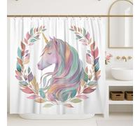 Cortina de ducha con diseño de caballo mágico, hojas de fantasía pastel, primavera, pastel, melocotón, lavable, con ganchos, cortina de baño decorativa para baño, bañera, apartamento, decoración de 62