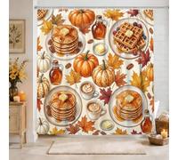 Cortina de ducha con diseño de calabazas, tortitas rústicas de otoño, jarabe de arce, color naranja otoñal, tela impermeable, cortinas de ducha para baño, habitación de invitados, 62 x 72 pulgadas