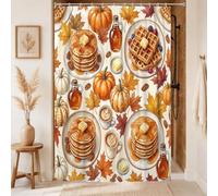 Cortina de ducha con diseño de calabazas, tortitas rústicas de otoño, jarabe de arce, naranja otoñal, poliéster, impermeable, con patas de garra, para baño, bañera, apartamento, decoración de 91 x 183