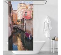 Cortina de ducha con diseño de Canal al atardecer en Venecia, impermeable, resistente al moho, con ganchos, tela impermeable, diseño moderno, 90 x 180 cm