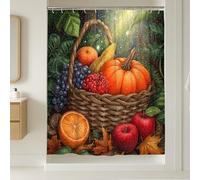 Cortina de ducha con diseño de cesta de cosecha, decoración de baño de calabaza otoñal y frutas, cortina de ducha de tela impermeable con ganchos, 54 x 78 pulgadas