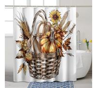 Cortina de ducha con diseño de cesta de cosecha, otoño, Acción de Gracias, naranja, marrón, girasol, maíz, calabaza, decoración de baño, rústico, vintage, granja, impermeable, juego de cortina de