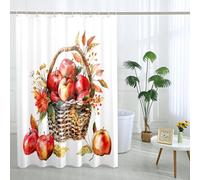 Cortina de ducha con diseño de cesta de frutas otoñales, cortina de ducha de frutas rojas y naranjas para decoración de baño, cortina de ducha de tela impermeable rústica moderna con ganchos, 72 x 72