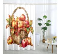 Cortina de ducha con diseño de cesta de frutas otoñales, cortina de ducha floral naranja rojo amarillo para decoración de baño, juego de cortina de ducha de tela impermeable rústica con ganchos, 62 x