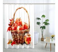 Cortina de ducha con diseño de cesta de granja, decoración rústica de otoño, rojo y beige, decoración de baño estilo campestre de otoño, juego de cortina de ducha de tela impermeable con ganchos, 72 x