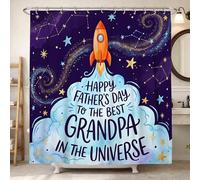 Cortina de ducha con diseño de cohete, estrellas y nubes para el Día del Padre, de poliéster, impermeable, para baño, decoración de habitación de invitados, 72 x 78 pulgadas