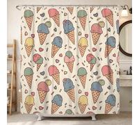 Cortina de ducha con diseño de cono de helado, corazones juguetones y fantasías con chispas de verano pastel, tela impermeable, cortinas de ducha para baño, bañera, apartamento, decoración de 72 x 84