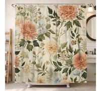 Cortina de ducha con diseño de crisantemo, diseño floral vintage de flores, hojas primaverales, melocotón, poliéster, impermeable, para baño, decoración de habitación de invitados, 72 x 84 pulgadas