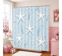 Cortina de ducha con diseño de estrella de mar, algas marinas náuticas costeras, color azul, lavable, con ganchos, cortina de ducha para dormitorio universitario, 72 x 78 pulgadas