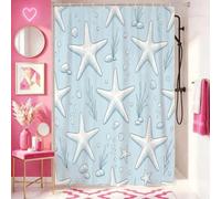 Cortina de ducha con diseño de estrella de mar, diseño de algas marinas náuticas costeras, color azul, diseño de tela impermeable, para dormitorio universitario, decoración de baño, 36 x 72 pulgadas
