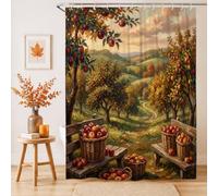 Cortina de ducha con diseño de frutas, cesta de árbol rústico verde otoño, poliéster, impermeable, con patas de garra, decoración para baño, habitación de invitados, 54 x 78 pulgadas