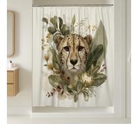 Cortina de ducha con diseño de guepardo, hojas bohemias y flores veraniegas, tela impermeable, decoración para baño, habitación de invitados, 54 x 78 pulgadas