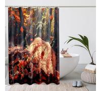Cortina de ducha con diseño de hojas de otoño, bosque, rojo, beige, rosas, para decoración de baño, juego de cortina de ducha de tela impermeable con ganchos, 72 x 78 pulgadas