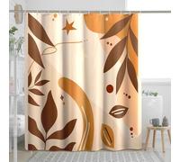 Cortina de ducha con diseño de hojas otoñales, color beige y marrón cálido para decoración de baño, juego de cortina de ducha de tela impermeable artística moderna con ganchos, 72 x 78 pulgadas