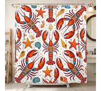 Cortina de ducha con diseño de langosta, estrella de mar marina costera, conchas marinas, verano, tela impermeable, cortinas de ducha para baño, habitación de invitados, 72 x 84 pulgadas