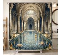 Cortina de ducha con diseño de lirios de agua, linterna clásica y elegante, color azul, lavable, con ganchos, cortina decorativa para baño, dormitorio, 72 x 72 pulgadas