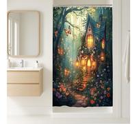 Cortina de ducha con diseño de mariposas, bosque encantado, decoración del hogar, cortina de baño rústica de tela impermeable con ganchos, 91 x 183 cm