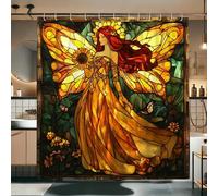Cortina de ducha con diseño de mariposas, vidrieras amarillas y naranjas, para decoración de baño, cortina de ducha moderna y elegante, impermeable, con ganchos, 62 x 72 pulgadas