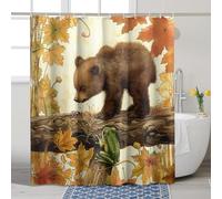 Cortina de ducha con diseño de oso y anfibio, hojas de otoño, color marrón y beige, para decoración de baño, cortina de ducha de tela impermeable con ganchos, 72 x 72 pulgadas