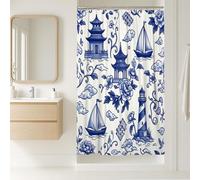 Cortina de ducha con diseño de pagoda, diseño tradicional oriental de velero, faro azul primavera, poliéster, impermeable, para baño, decoración de habitación de invitados, 36 x 72 pulgadas