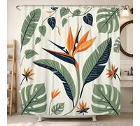 Cortina de ducha con diseño de pájaro del paraíso, hojas botánicas tropicales, flores tropicales, tela impermeable, cortina decorativa para baño, decoración de habitación de invitados, 72 x 72