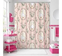 Cortina de ducha con diseño de pato, diseño a rayas de flores juguetonas, primavera, melocotón, poliéster, impermeable, para decoración de baño, dormitorio universitario, 54 x 78 pulgadas