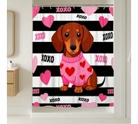Cortina de ducha con diseño de perro, diseño de corazones juguetones y fantasías, diseño de rayas de San Valentín, poliéster, impermeable, decoración para baño, dormitorio, 54 x 78 pulgadas