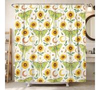 Cortina de ducha con diseño de polilla, diseño de hojas de girasol, color verde, impermeable, para el hogar, baño, decoración de hotel, 72 x 72 pulgadas