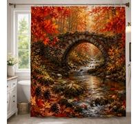 Cortina de ducha con diseño de puente, color naranja otoñal, tela impermeable con patas de garra, para baño, bañera, apartamento, decoración de 54 x 78 pulgadas