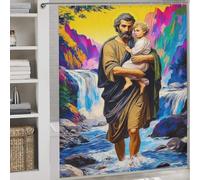Cortina de ducha con diseño de San José con niño en un colorido paisaje, resistente al moho, secado rápido, impermeable, decorativa, para bañera y ducha, 177 x 180 cm