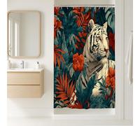 Cortina de ducha con diseño de tigre, hojas de hibisco exóticas tropicales, color verde azulado, tela impermeable, cortinas de ducha para baño, bañera, apartamento, decoración de 91 x 183 cm