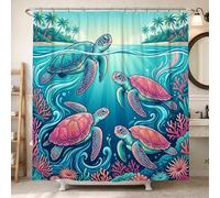 Cortina de ducha con diseño de tortuga, olas tropicales de coral bajo el agua, de poliéster, color turquesa, impermeable, para baño, bañera, apartamento, decoración de 72 x 78 pulgadas