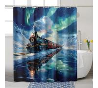 Cortina de ducha con diseño de tren, colorido paisaje de tren de invierno, para decoración de baño, arte moderno y moderno, juego de cortina de ducha de tela impermeable con ganchos, 72 x 78 pulgadas