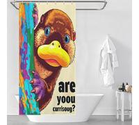 Cortina de ducha con diseño de un ser curioso escalando un árbol arcoíris, resistente al moho, gruesa y duradera, de poliéster, diseño moderno, 90 x 180 cm