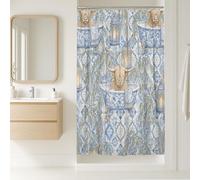 Cortina de ducha con diseño de vaca de las Tierras Altas, estilo rústico, con farol, para bañera, no de poliéster azul, diseño impermeable, decoración para baño, dormitorio, 91 x 183 cm