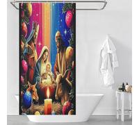 Cortina de ducha con diseño navideño de belén de la Sagrada Familia, resistente al moho, de poliéster grueso, resistente, diseño moderno, 90 x 180 cm