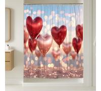 Cortina de ducha con forma de corazón, romántica y juguetona con globos, color rojo de San Valentín, tela impermeable, decoración para baño, dormitorio, 54 x 78 pulgadas