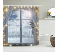 Cortina de Ducha con impresión de Paisaje de Ventana 3D, Cortina Lavable, decoración de baño con Gancho 70x190cm/WxH Cortinas de baño